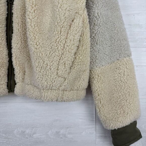 Free People Movement Jacket Women S Sherpa Fleece Full Zip Oversized Cream Green - Picture 6 of 16